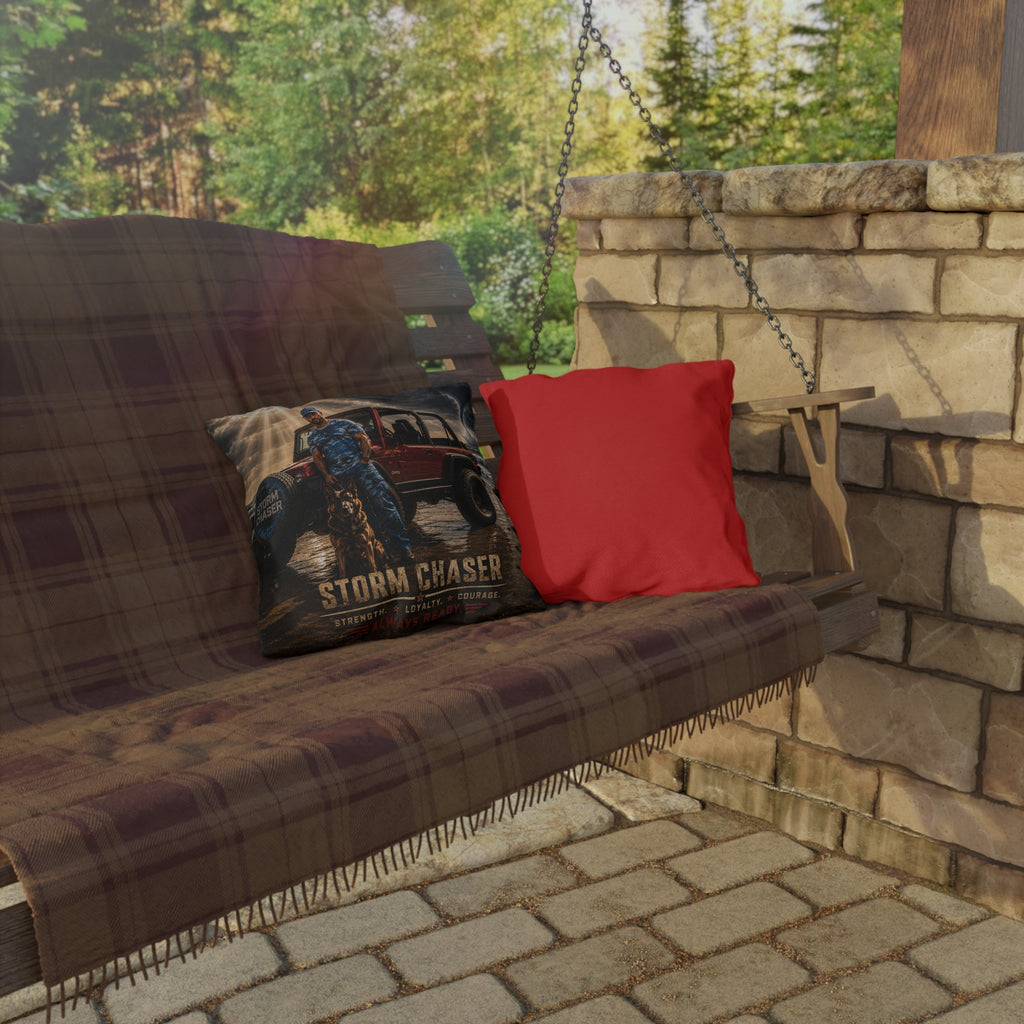 Storm Chaser Outdoor Pillow — Jeep & K9 Adventure Decorative Cushion