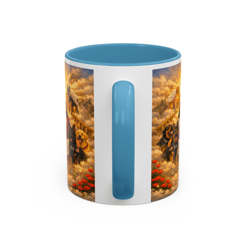 Christian Dog Memorial Coffee Mug — “The Fallen Are Lifted” Accent 11/15oz