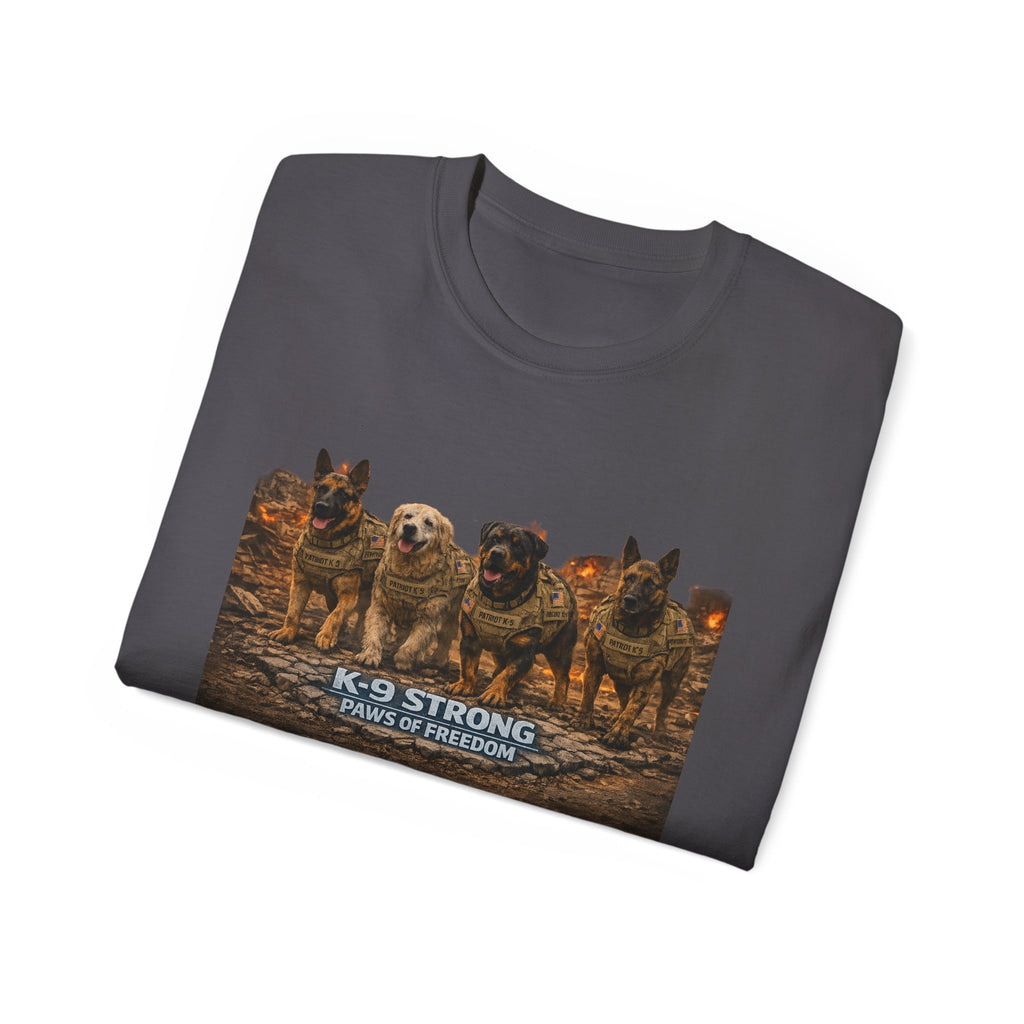 K-9 Strong Working Dog Tee – 'Paws of Freedom' Military & K9 Handler T-Shirt