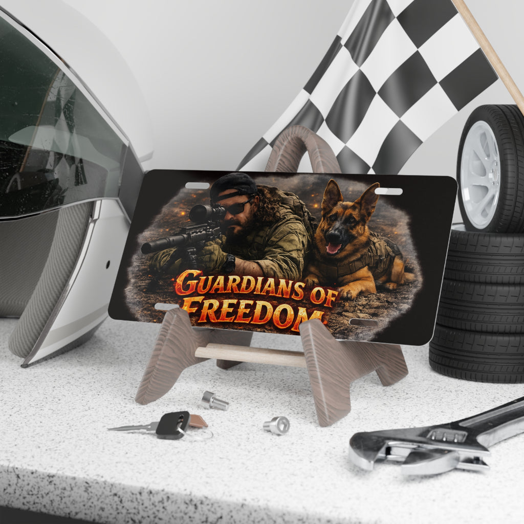 Guardians of Freedom Metal Vanity Plate — Military K9 & Shooter License Plate
