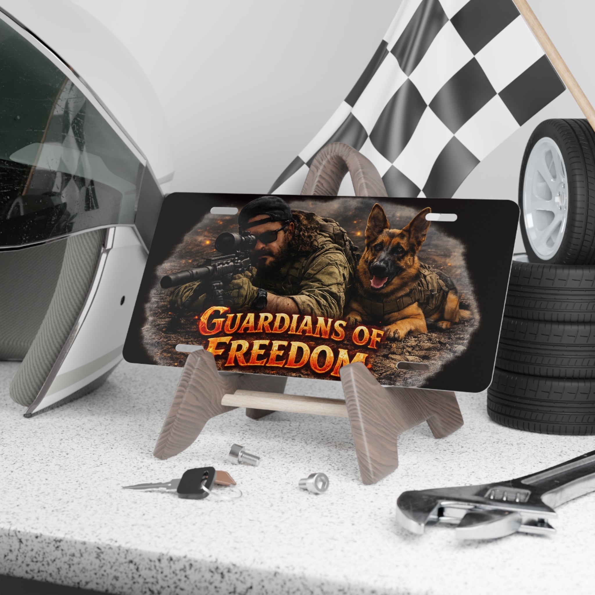 Guardians of Freedom Metal Vanity Plate — Military K9 & Shooter License Plate