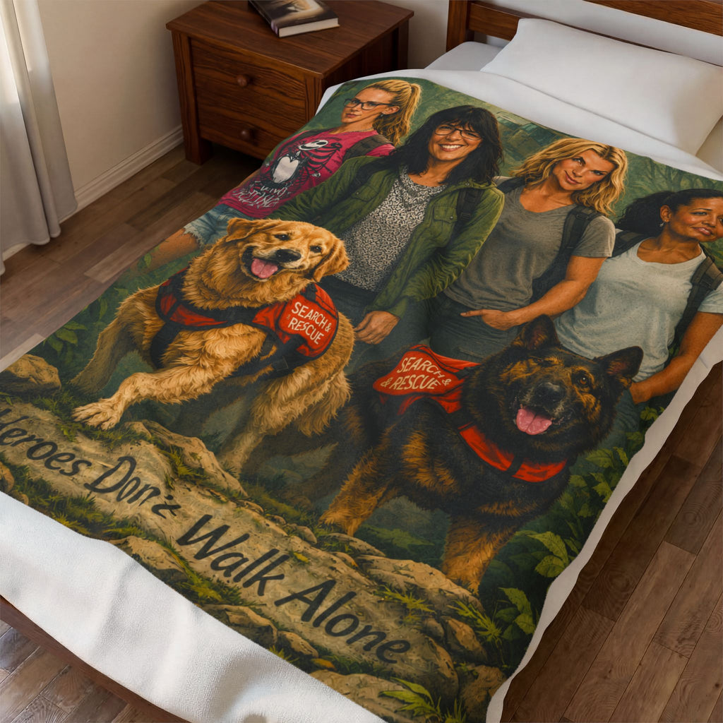 Velveteen Plush Blanket — "Heroes Don't Walk Alone" Service Dog Tribute Throw