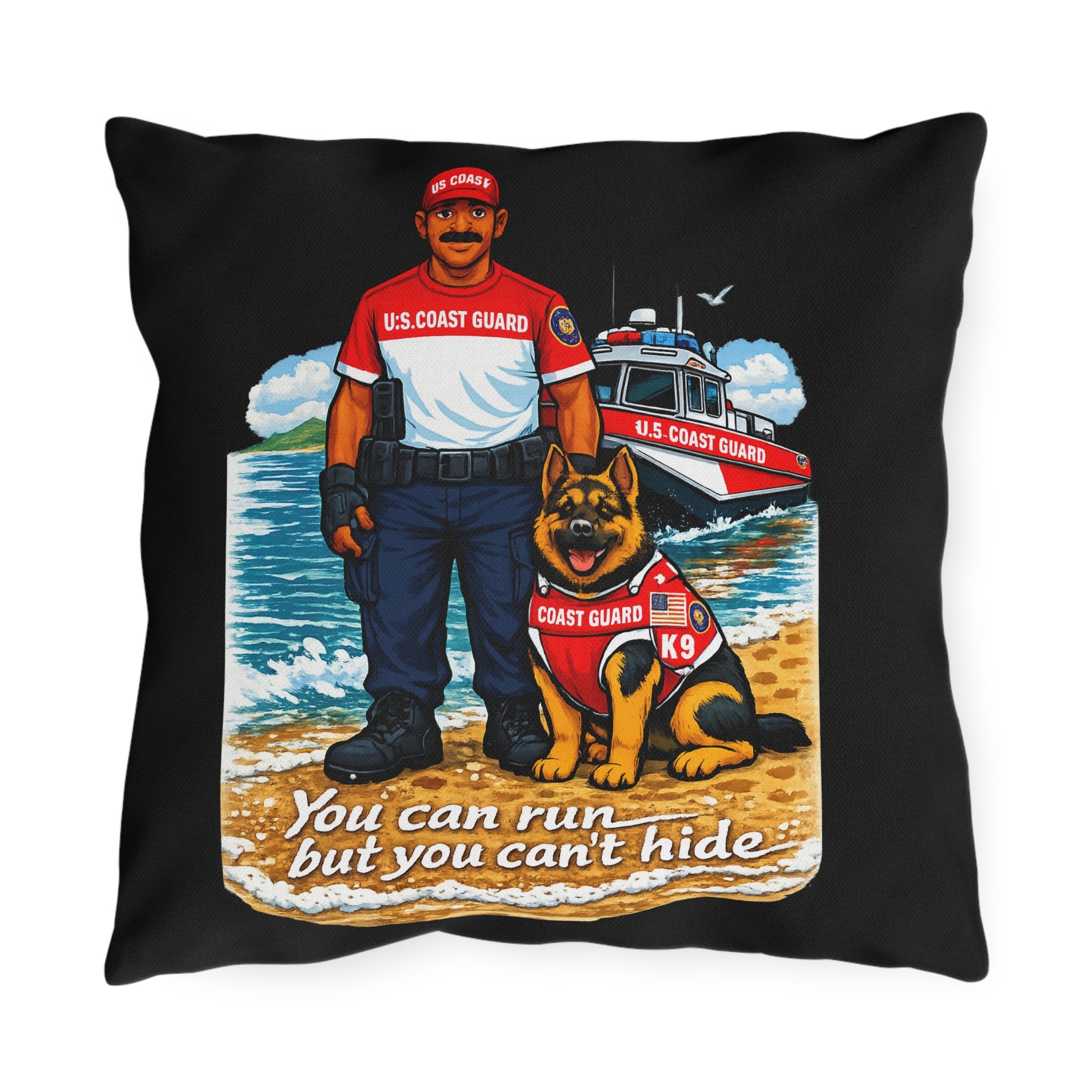 Coast Guard K9 Outdoor Pillow – "You Can Run But You Can't Hide" Memorial Accent