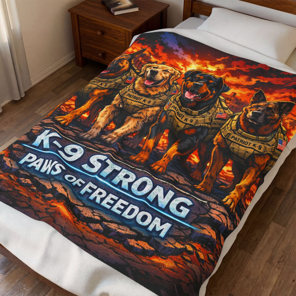 K-9 Strong Paws of Freedom Velveteen Plush Blanket — Military Working Dog Tribute