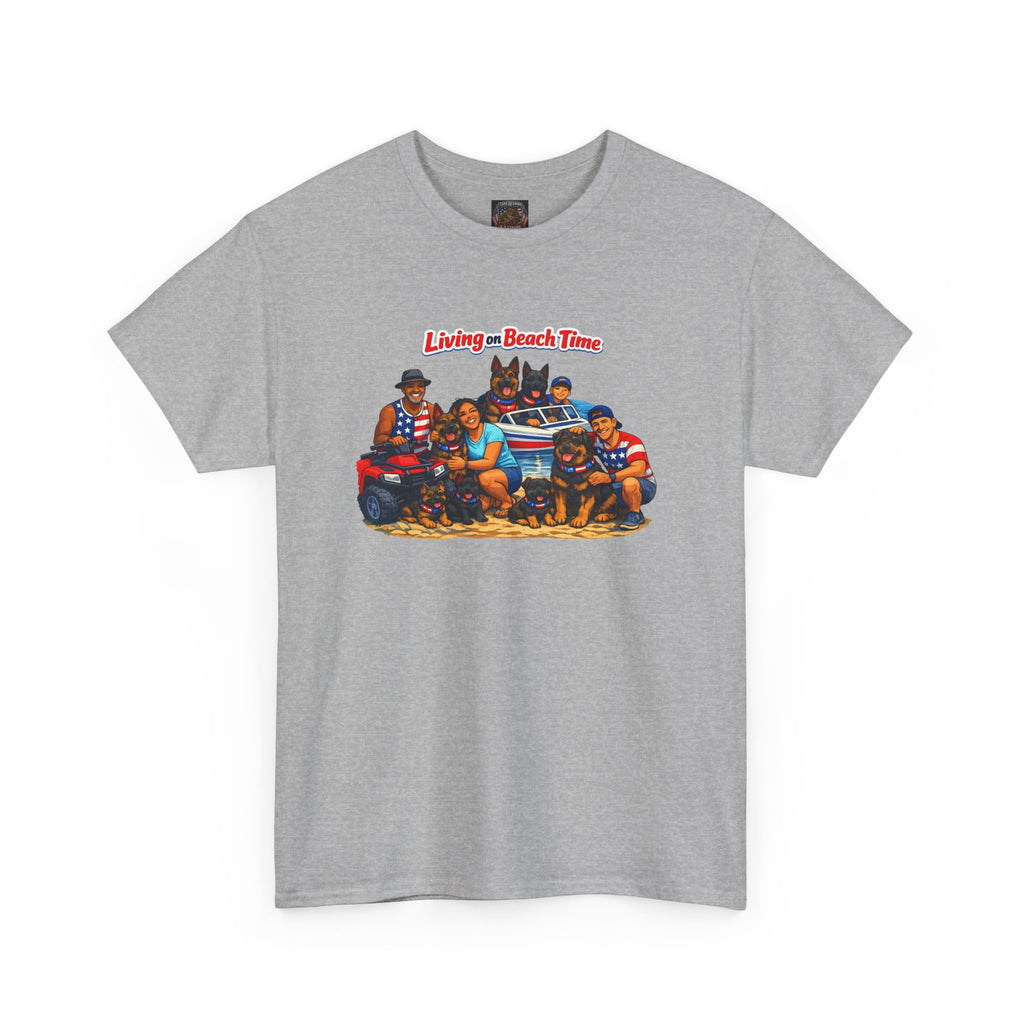Beach Crew Graphic Tee — "Living Beach Town" Vintage Surf Crew T-Shirt