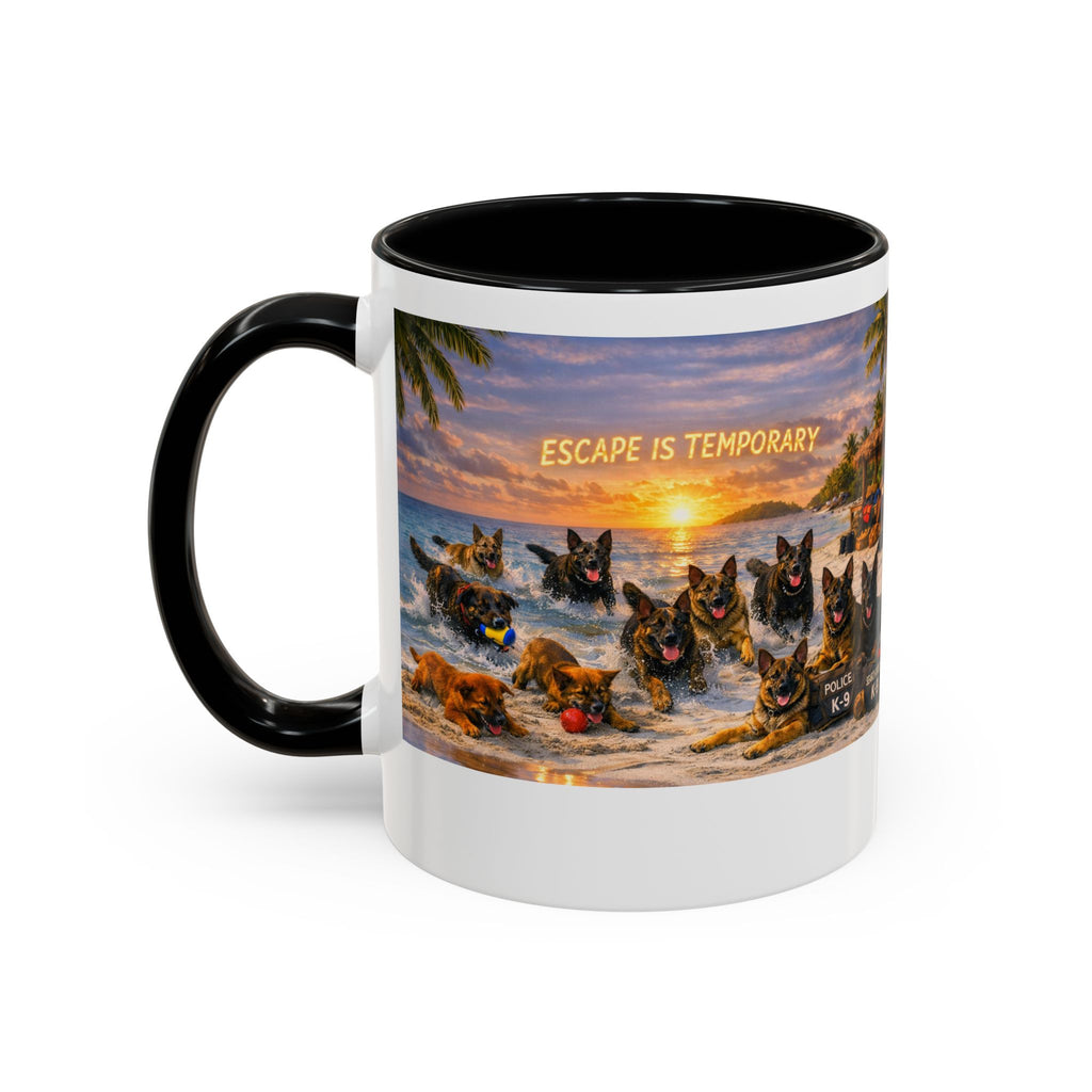 Dutch Shepherd Beach Coffee Mug — "Escape Is Temporary" Accent Mug (11/15oz)
