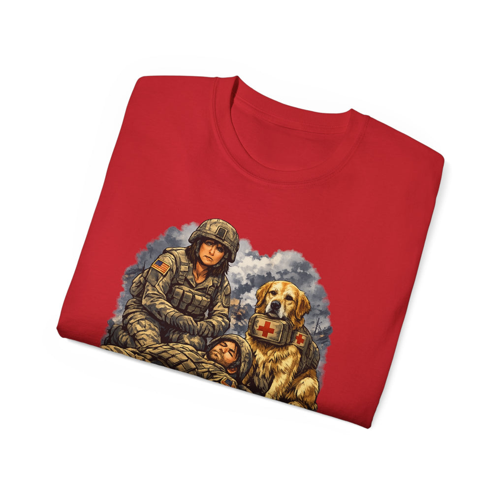 Military Veteran T‑Shirt – "American Backbone" Soldier & Service Dog Tribute Tee