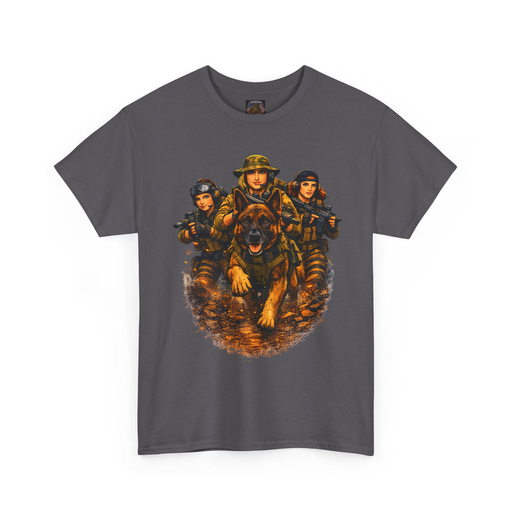 Military Women Portrait T-Shirt — Female Soldier K-9 Squad Graphic Tee