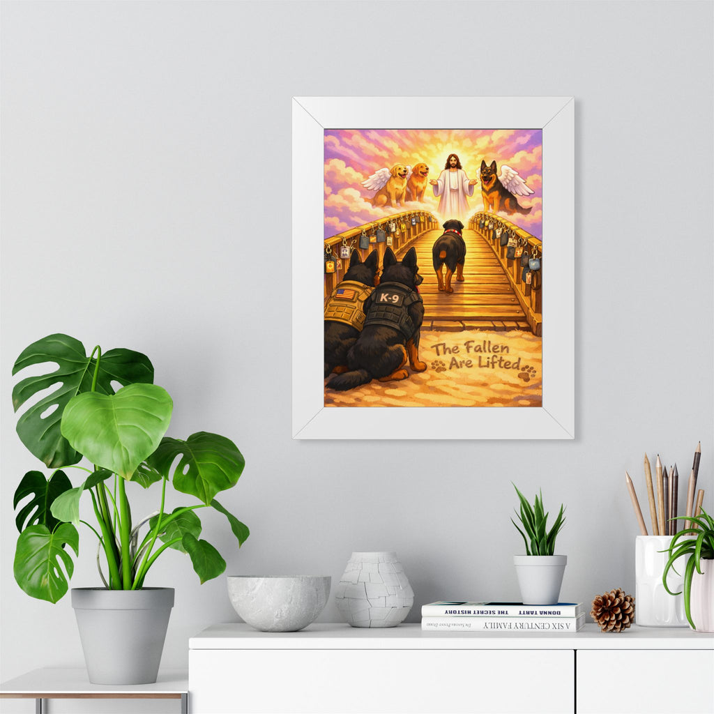The Fallen Are Lifted — Framed Memorial Poster (K-9 & Service Dogs)