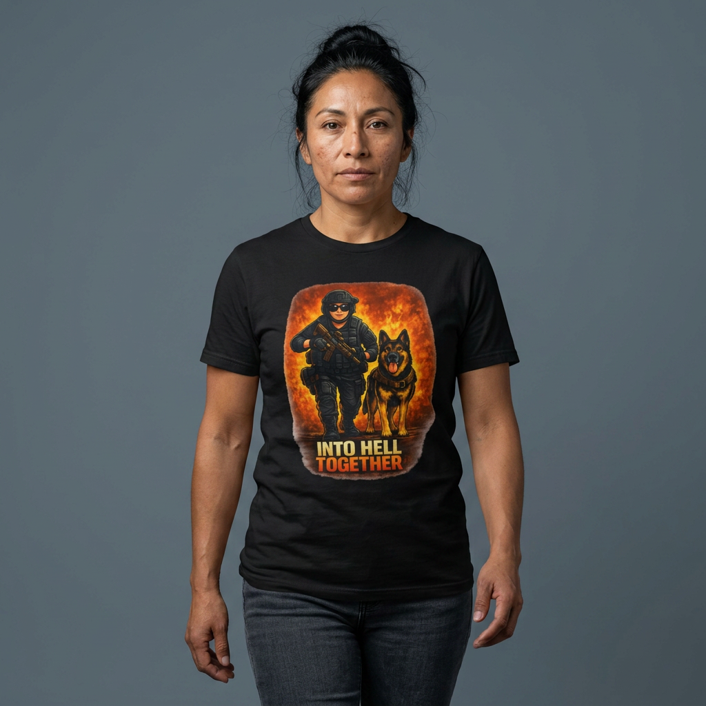 Firefighter & K-9 Tee — "Into Hell Together" Graphic Shirt