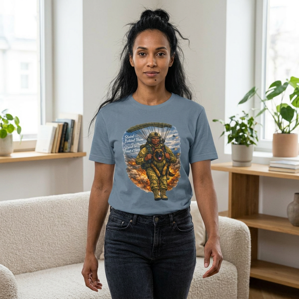 Paratrooper Veteran T‑Shirt – 'Stand Behind Those Who Served' Military Parachute Graphic Tee