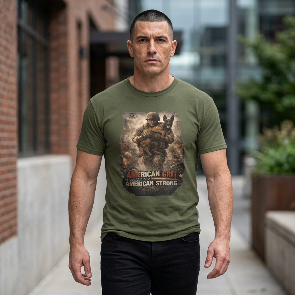 American Grit American Strong T-Shirt — Patriotic Military K9 Tee