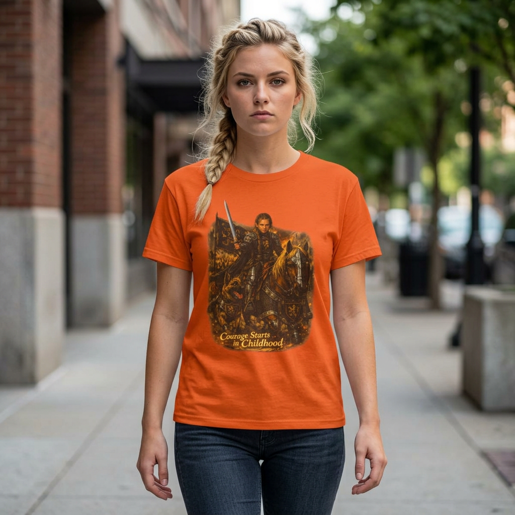 Medieval Knight Graphic Tee — "Courage Starts in Childhood" Vintage Fantasy T‑Shirt