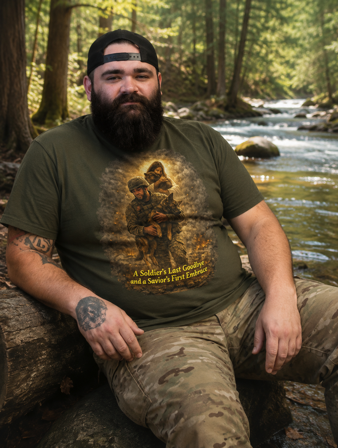 T-Shirt — "A Soldier's Last Goodbye and a Savior's First Embrace" Patriotic Military Tribute