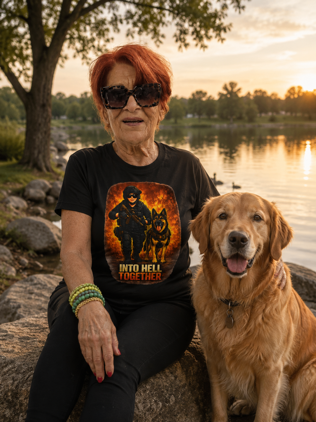 T-Shirt — "Into Hell Together" Firefighter & K9 Rescue Graphic Tee
