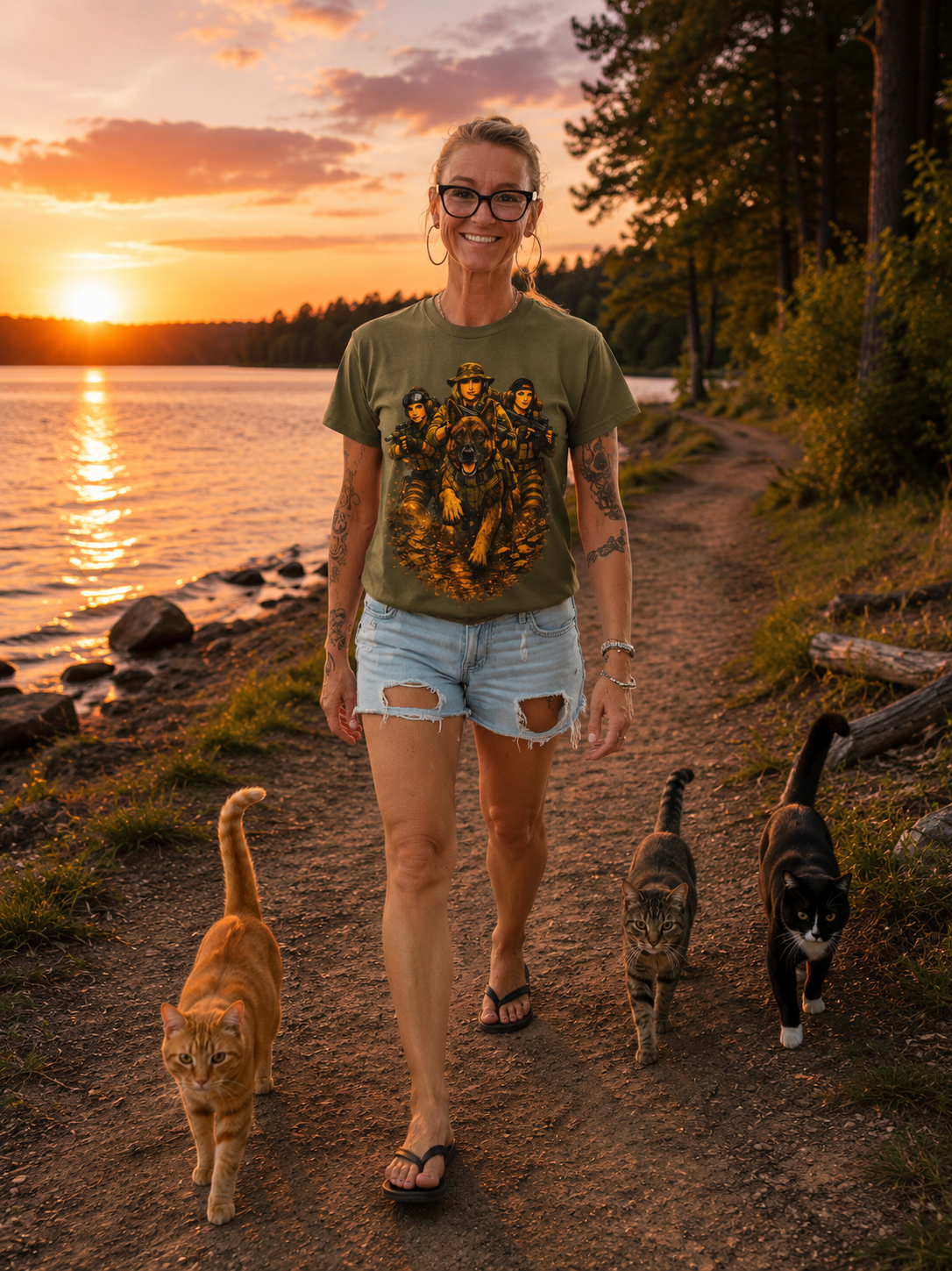 Military Women Portrait T-Shirt — Female Soldier K-9 Squad Graphic Tee