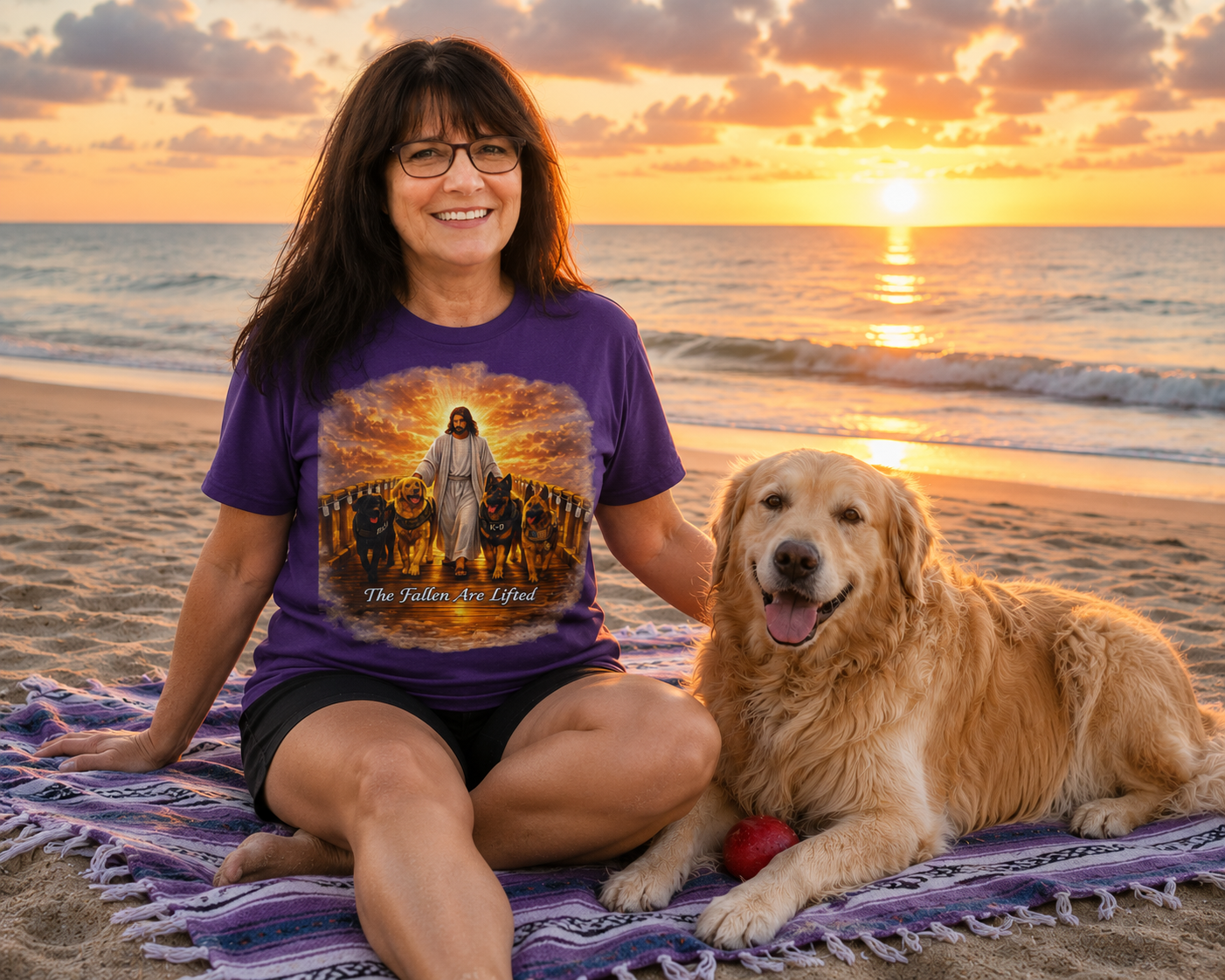 Jesus with Dogs T-Shirt — "The Fallen Are Lifted" Christian Faith Tee