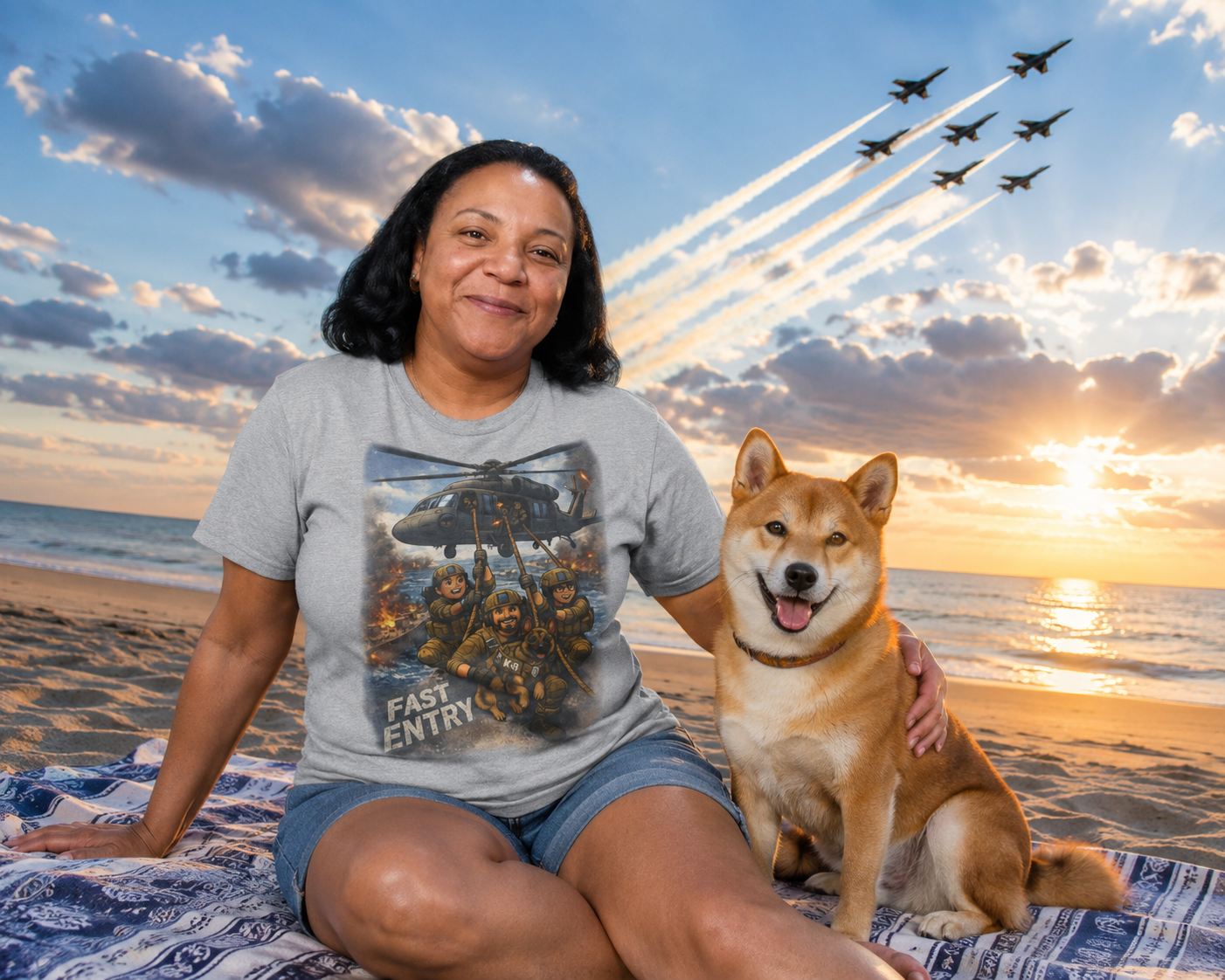Military Helicopter Insertion Tee — "Fast Entry" Graphic T-Shirt