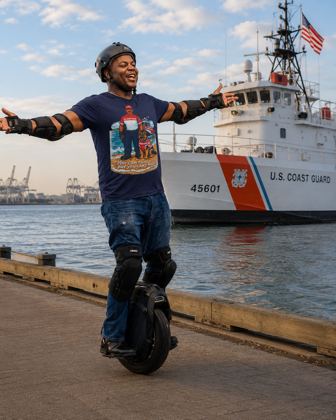 Coast Guard K-9 Team Beach T-Shirt — "You can run but you can't hide" Dog & Coast Guard Graphic Tee