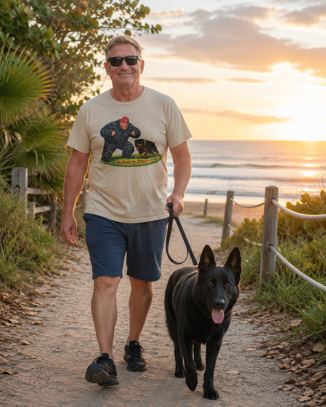Cotton T-Shirt — "Military K-9 Training Day Rottweiler Graphic