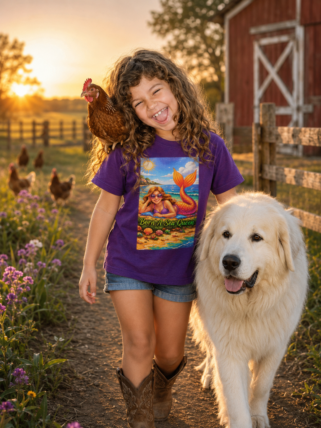 Mermaid Beach T‑Shirt – “Born of Sea/Queen” Colorful Retro Summer Tee