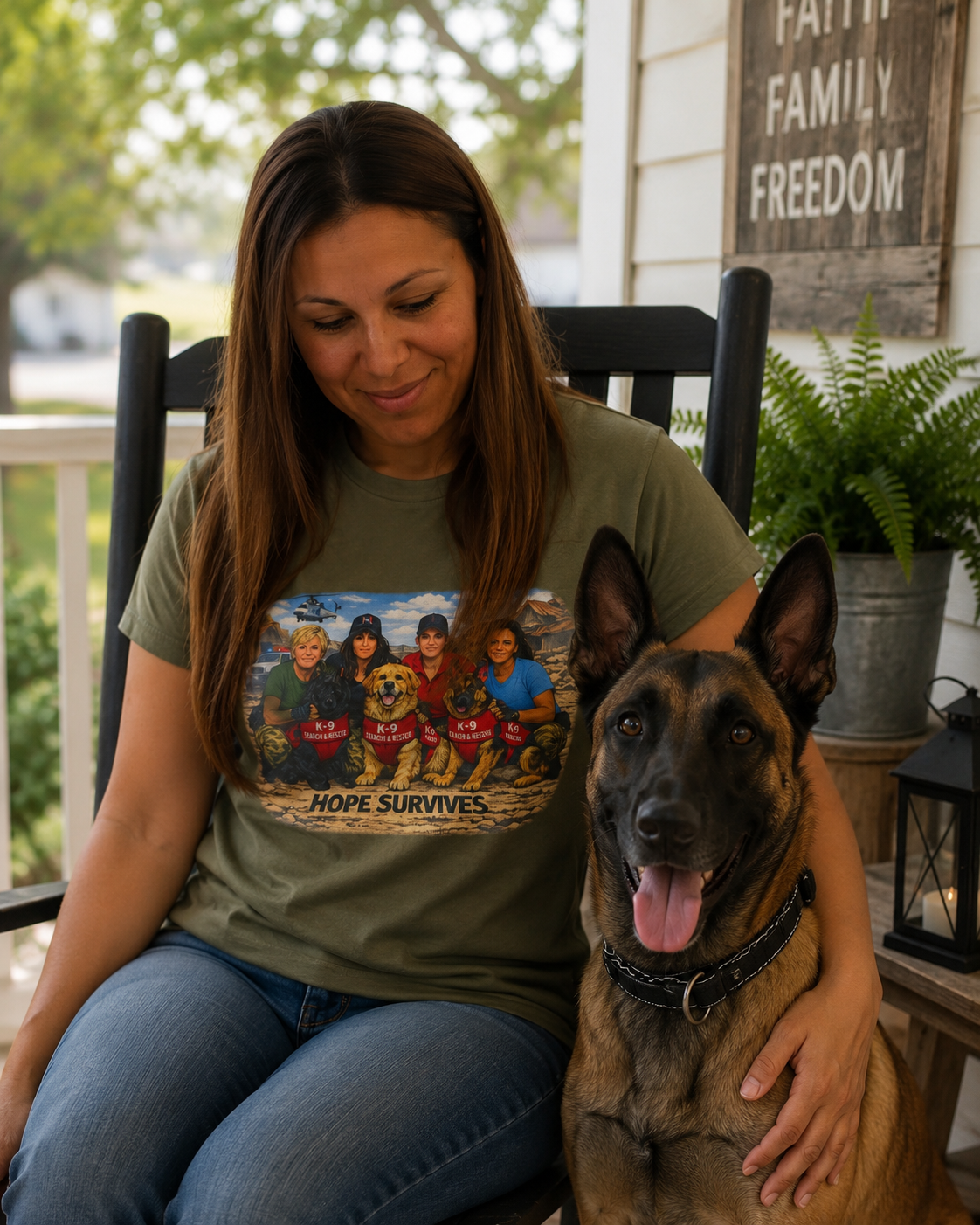 T‑Shirt — "Hope Survives" Family K-9 Rescue Scene Graphic Tee