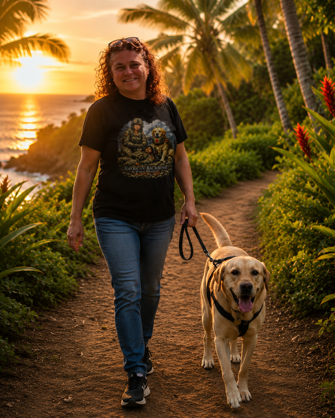 Military Veteran T‑Shirt – "American Backbone" Soldier & Service Dog Tribute Tee