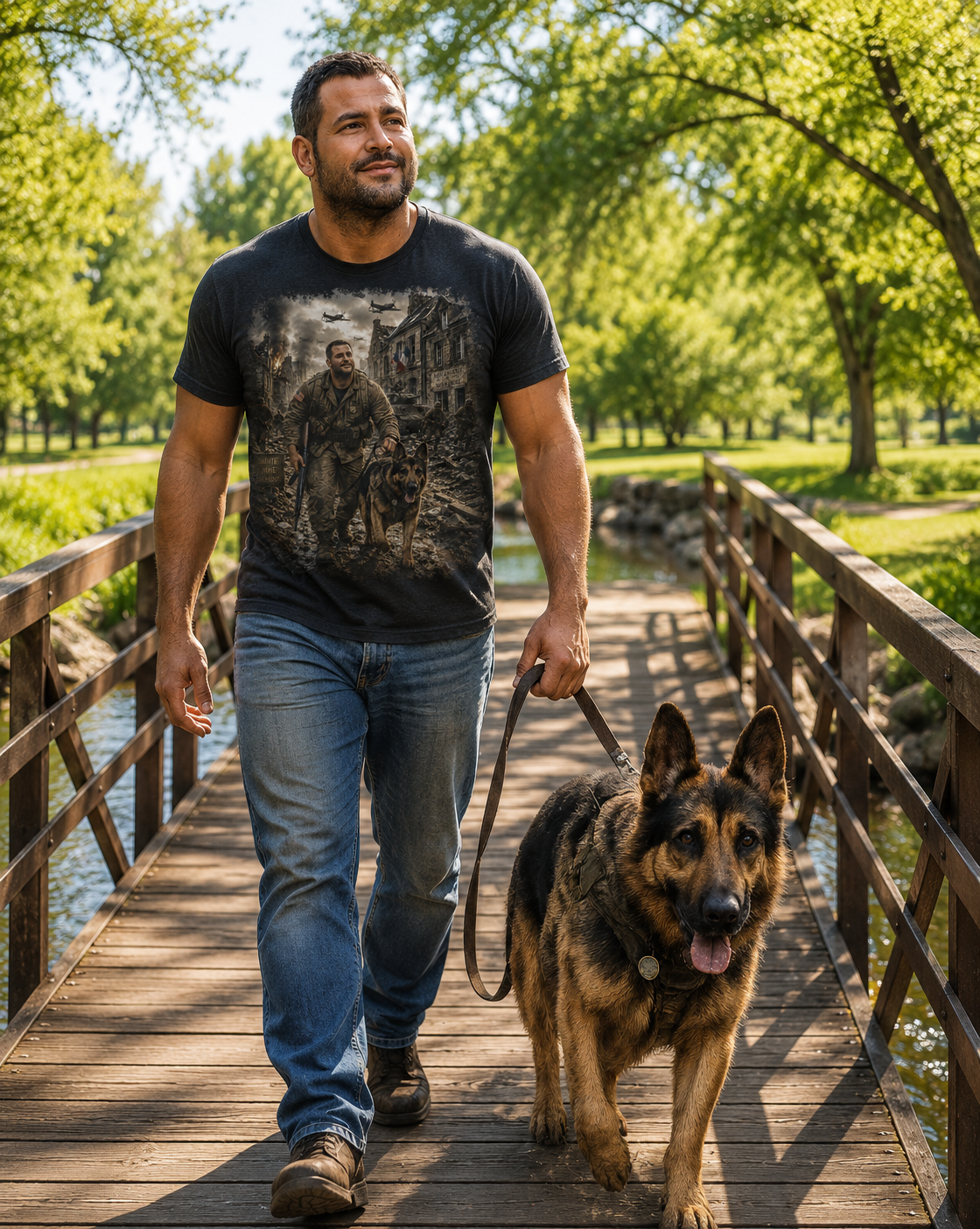 Apocalyptic Survivor T‑Shirt – Post‑War  K-9 Soldier Graphic Tee