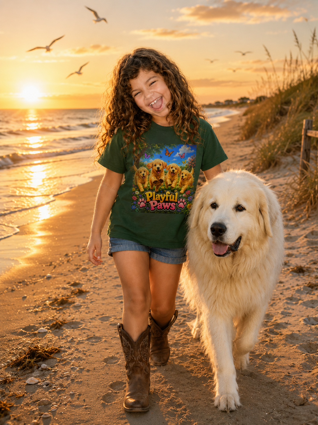 Kids Tee — Playful Paws Golden Retriever Puppies Graphic Shirt