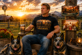 Cowboy Dog Buffalo Roundup Western Sunset Cowboy T-Shirt-Wild Hearts Graphic Tee