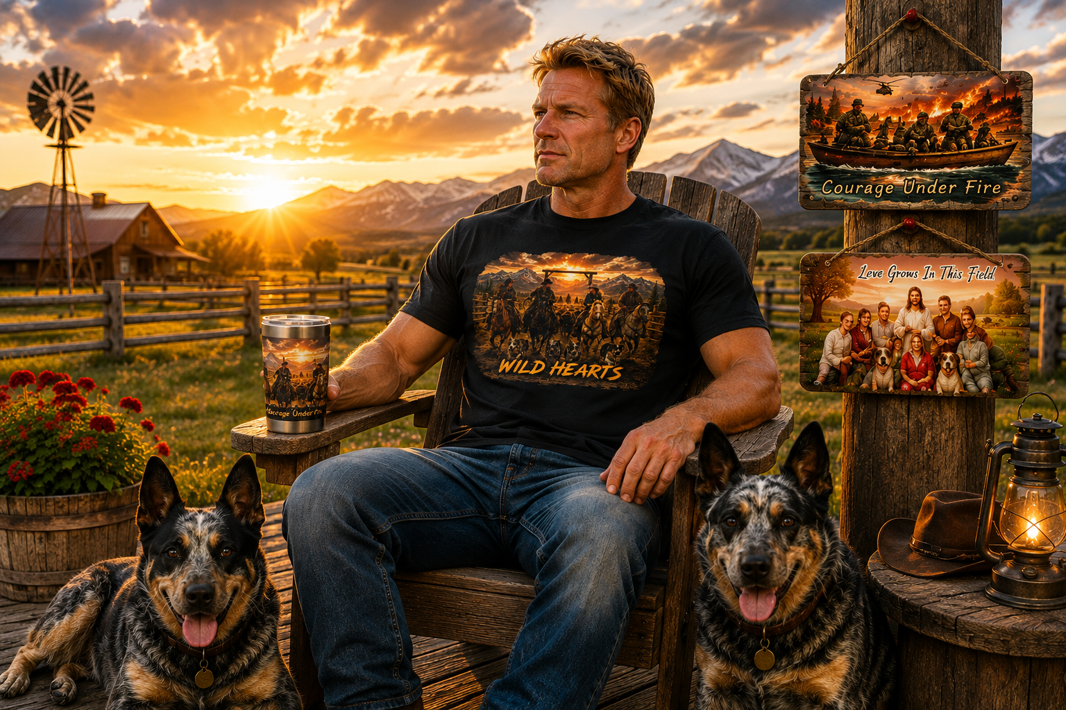 Cowboy Dog Buffalo Roundup Western Sunset Cowboy T-Shirt-Wild Hearts Graphic Tee