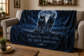 Wolf Moon Fleece Blanket — "When the wolf calls, my spirit answers" Cozy Arctic Throw for Nature Lovers