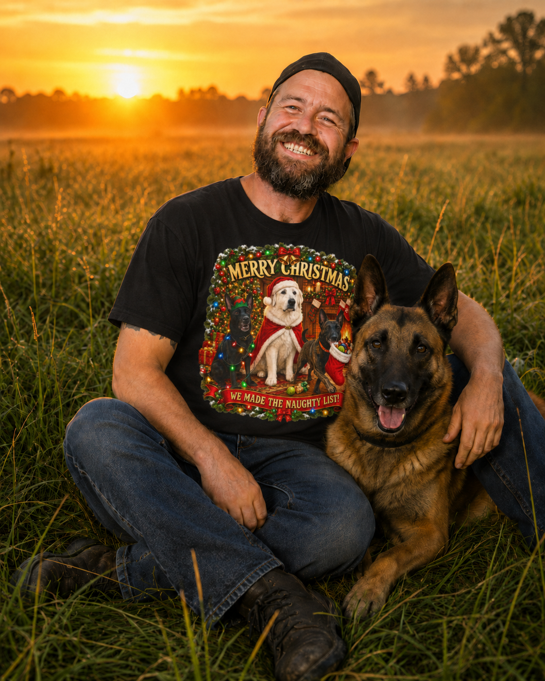 Christmas Tee "Merry Christmas & The Malinois Dogs Naughty List " – Vintage Holiday Dog Graphic