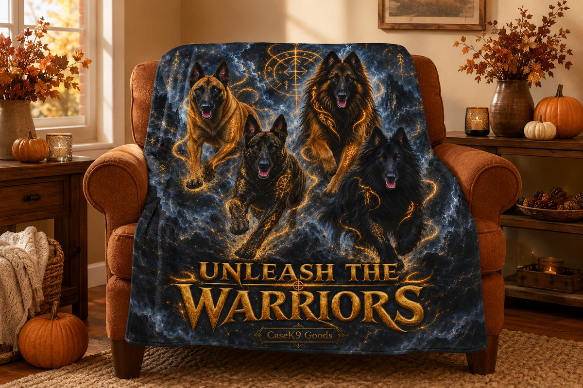 Arctic Fleece Blanket — "Unleash the Warriors" Dutch Shepherd Dog Pack Mystic Throw