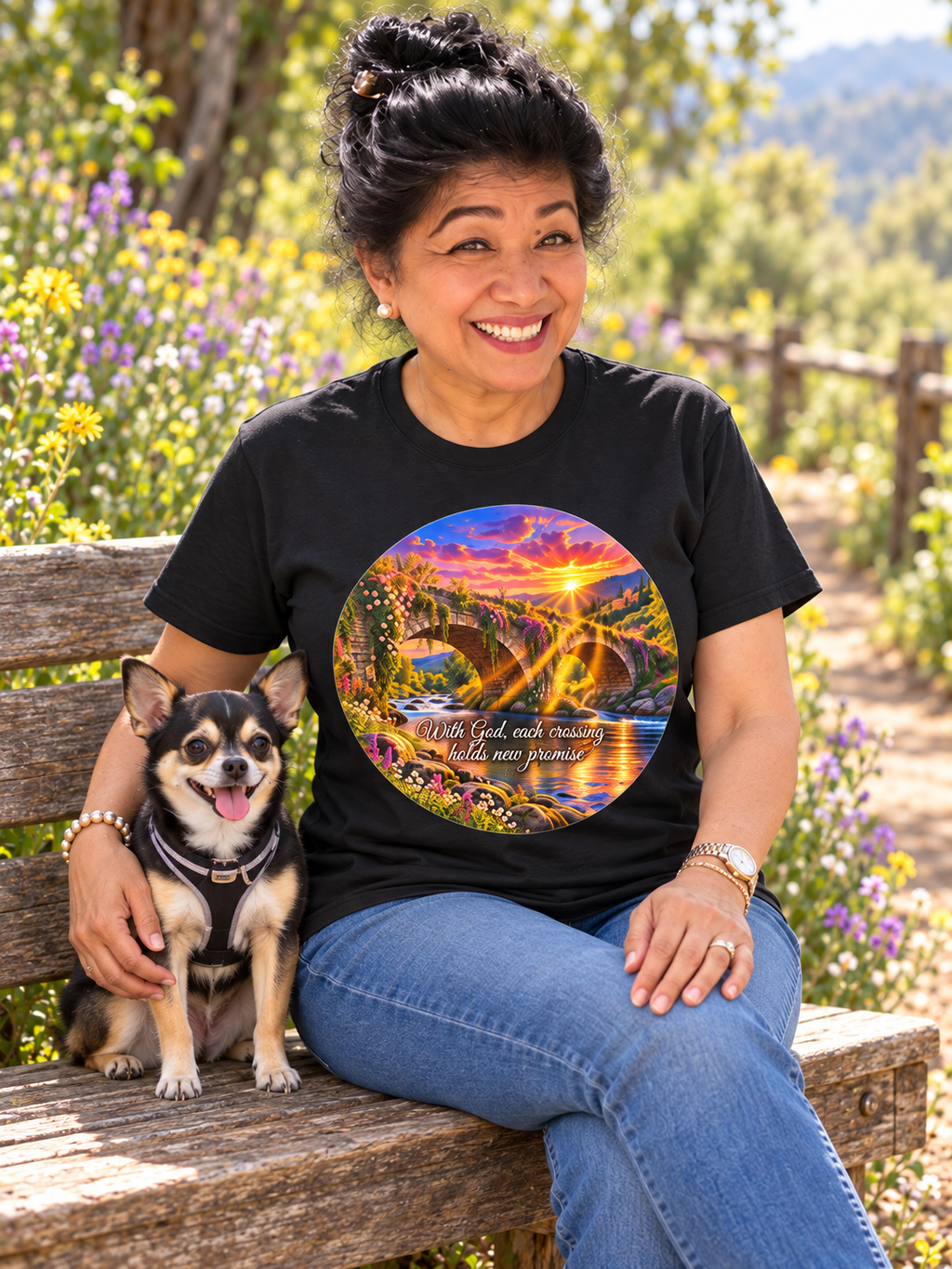 Inspirational Sunset Bridge Scenic T-Shirt — 'Faithful' Roadtrip Nature Tee