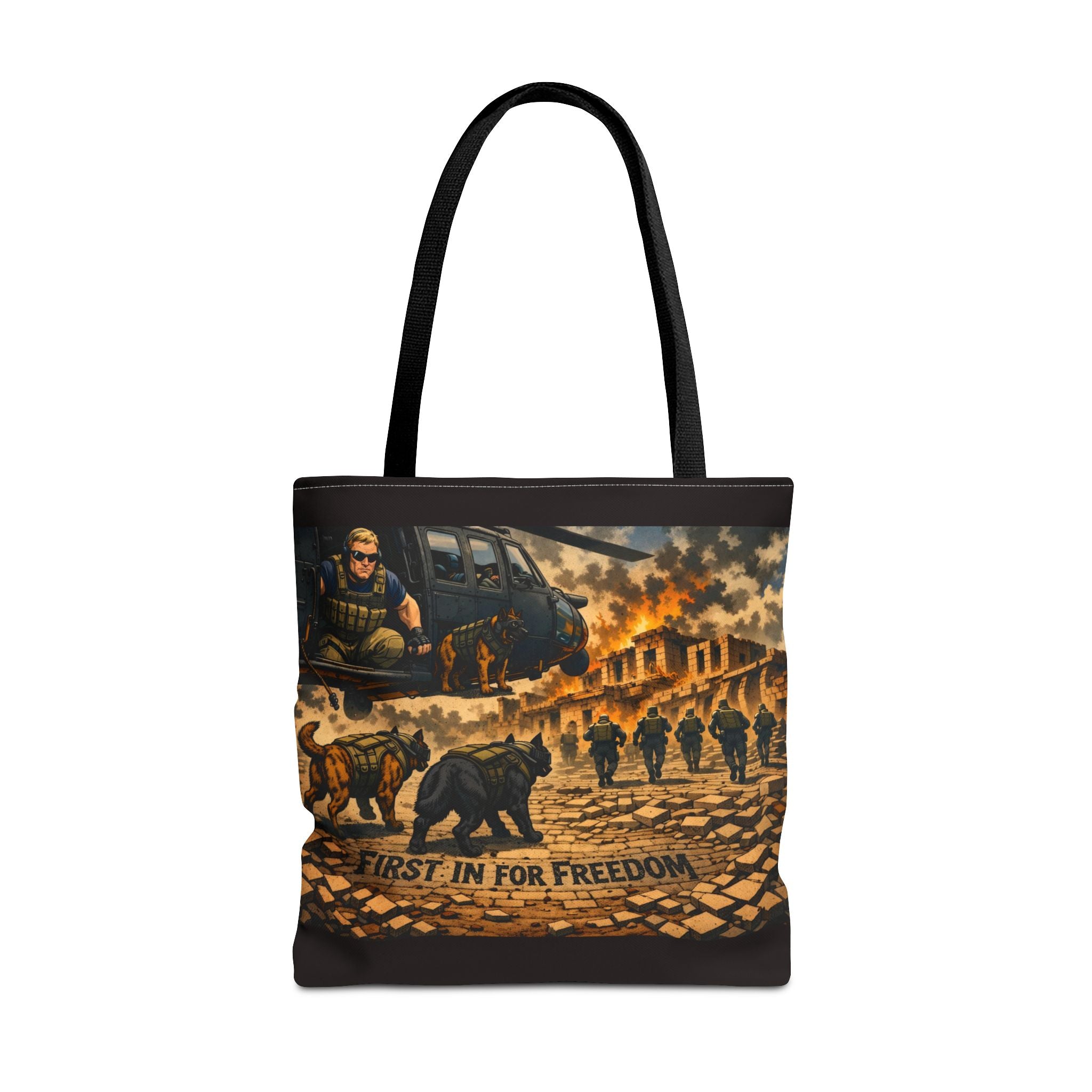 Tote Bag — "First In For Freedom" Military Scene Tote