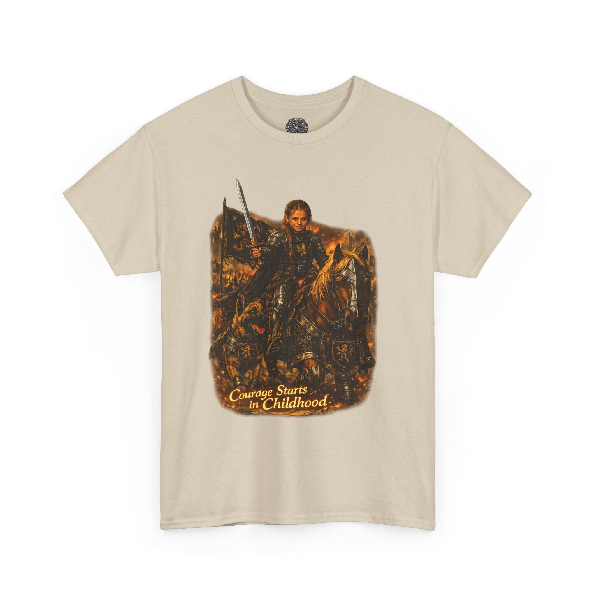 Medieval Knight Graphic Tee — "Courage Starts in Childhood" Vintage Fantasy T‑Shirt