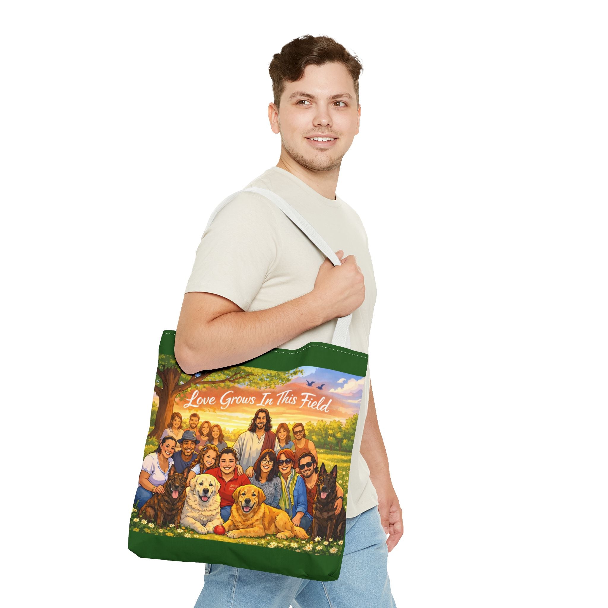 Love Grows In This Field Tote Bag — Jesus & Dogs Inspirational Art Tote