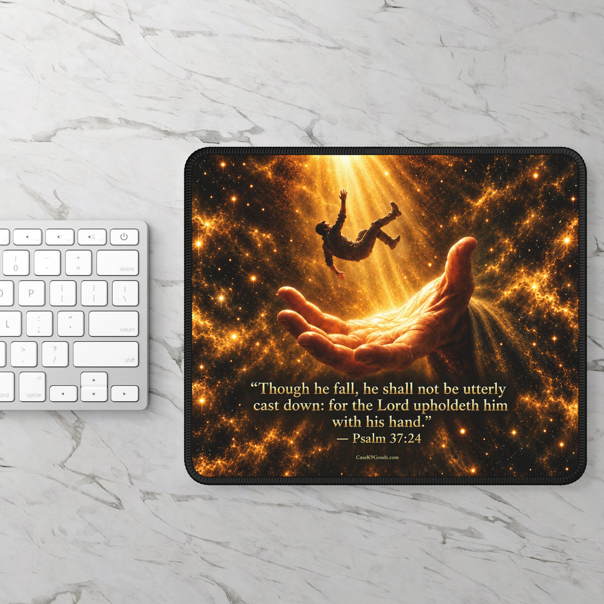 Inspirational Psalm 37:24 Gaming Mouse Pad — ‘Though He Fall…’ Spiritual Desk Mat