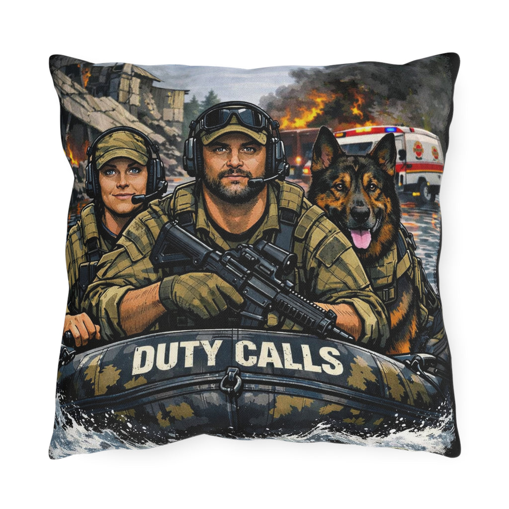 Duty Calls Tactical K-9  Rescue Outdoor Pillow — First Responder Military K-9 Tribute