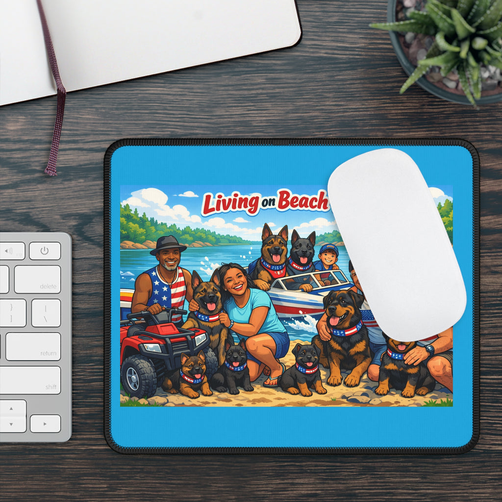 Beach Family & Dogs Mouse Pad — "Living on Beach Time" Gaming Pad