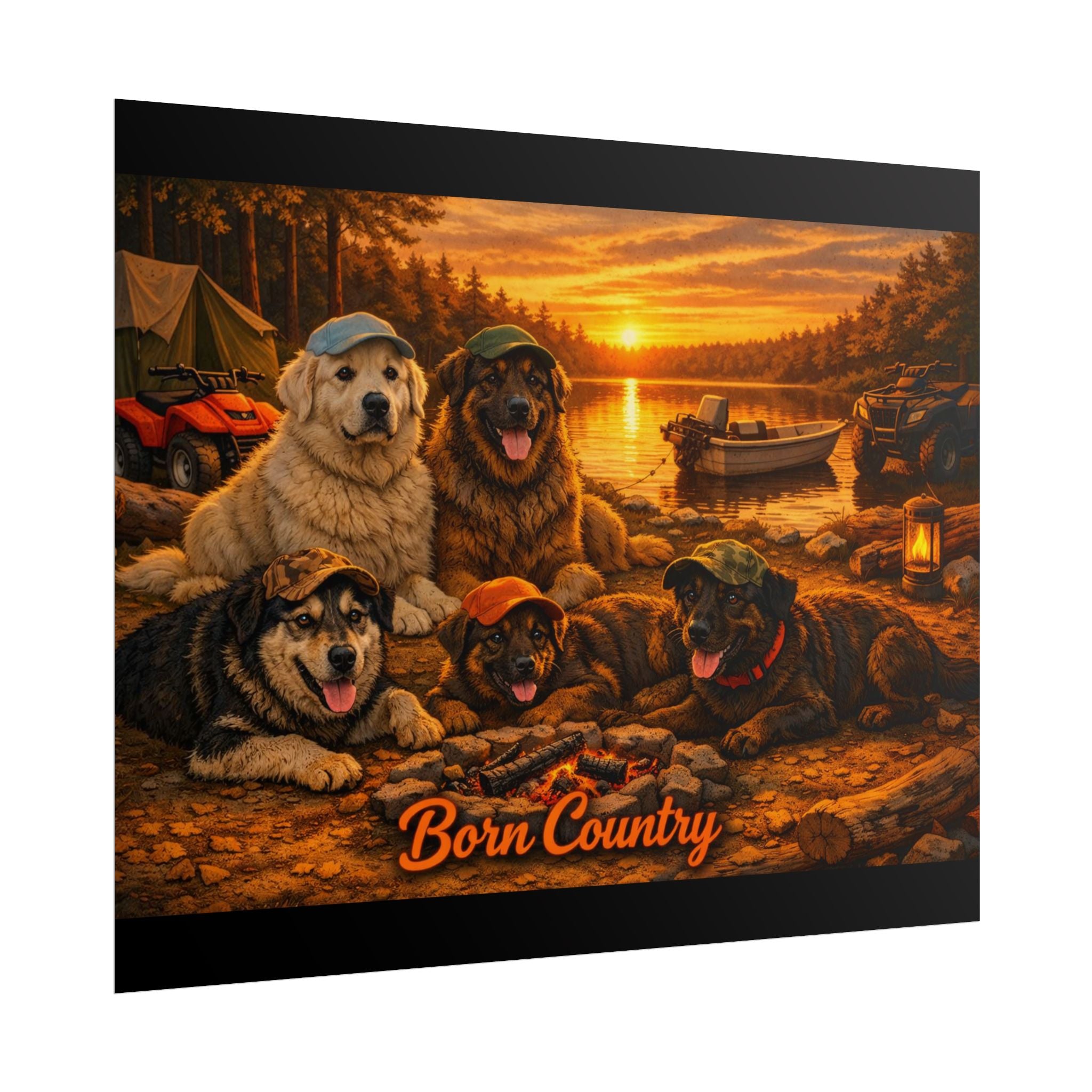 Born Country Camping Dogs Poster — Rolled Wall Art for Outdoorsy Dog Lovers