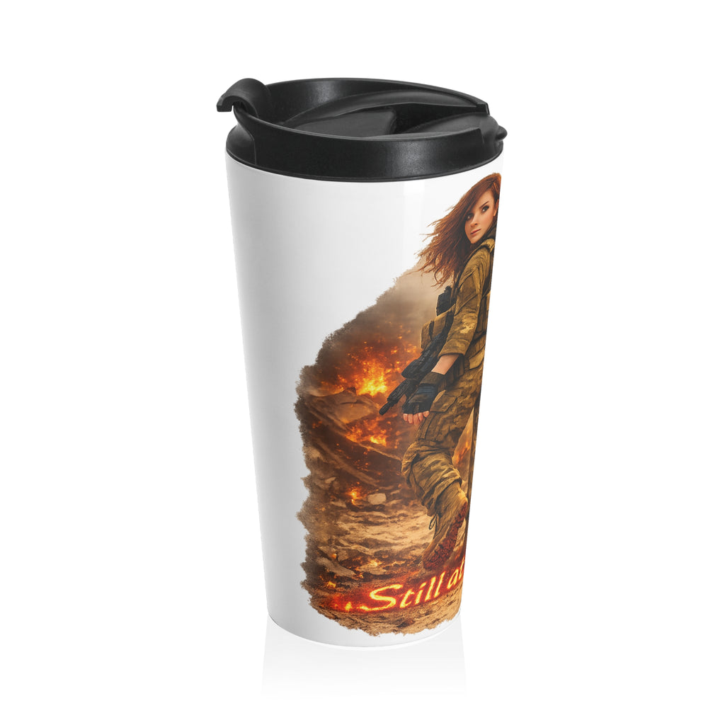 Travel Mug — Military Woman with K9 Patrol Stainless Steel Travel Mug