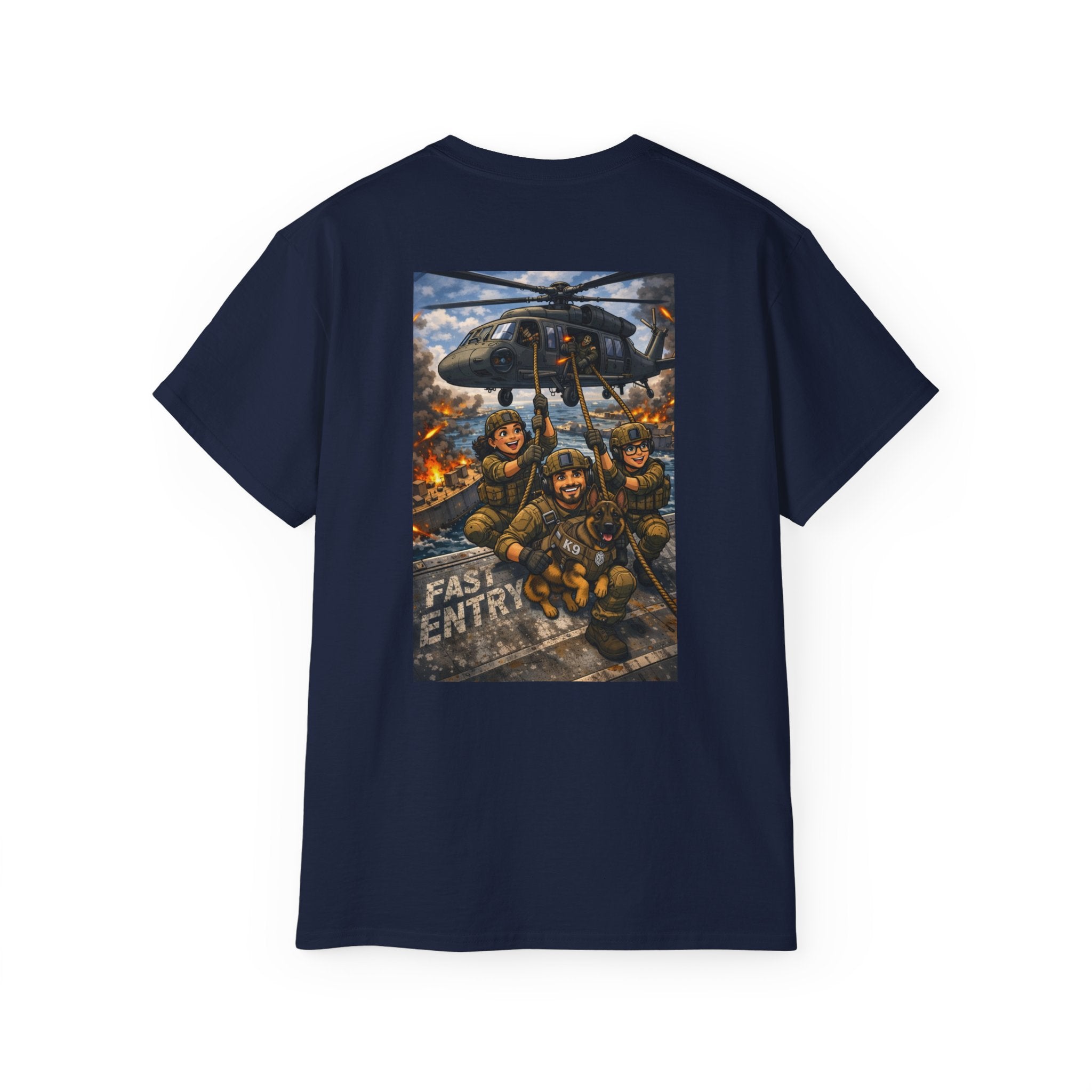 Military Rescue Team Graphic Tee — "Fast Entry" Helicopter Veteran Shirt