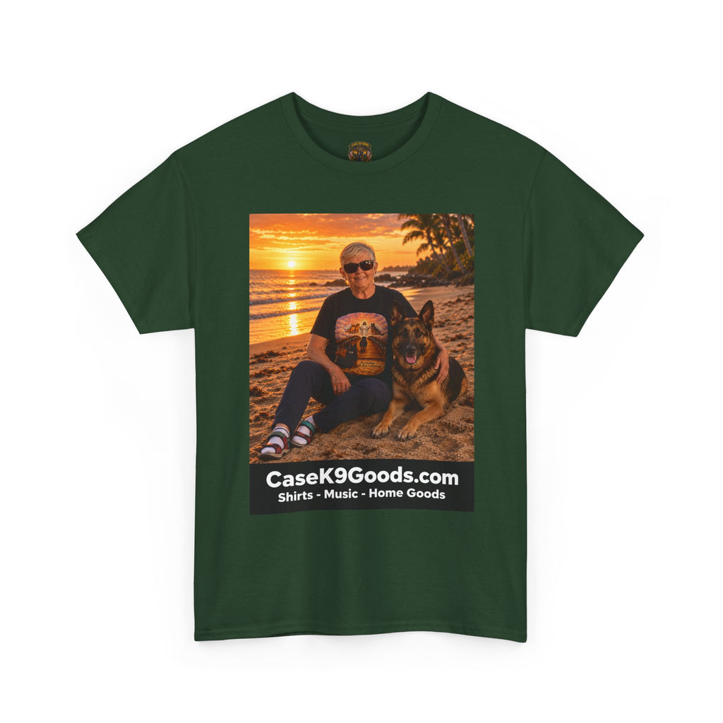 CaseK9Goods Photo Tee – Sunset Beach Portrait with German Shepherd