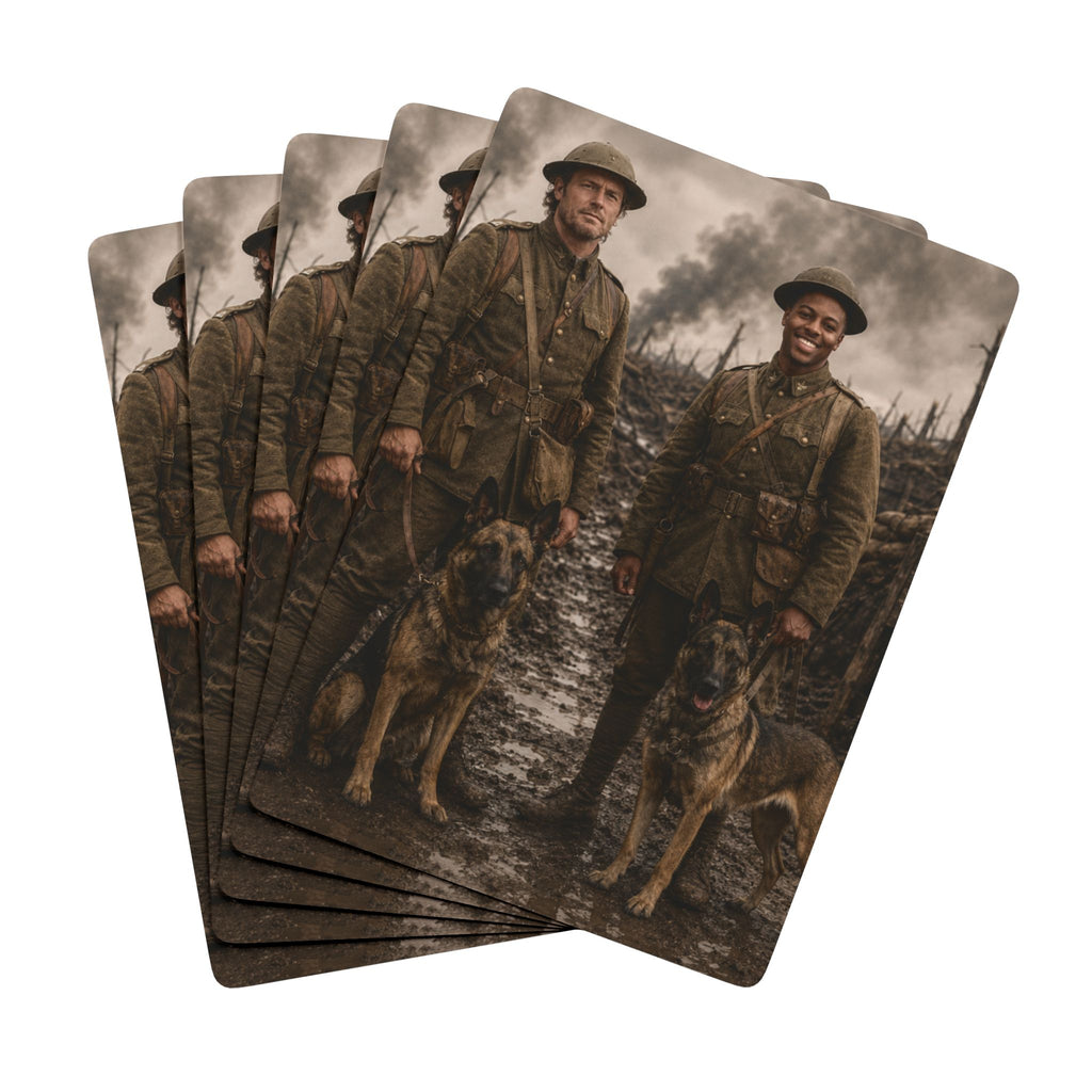 WWI Soldiers & Dogs Poker Playing Cards — Vintage Military Playing Cards