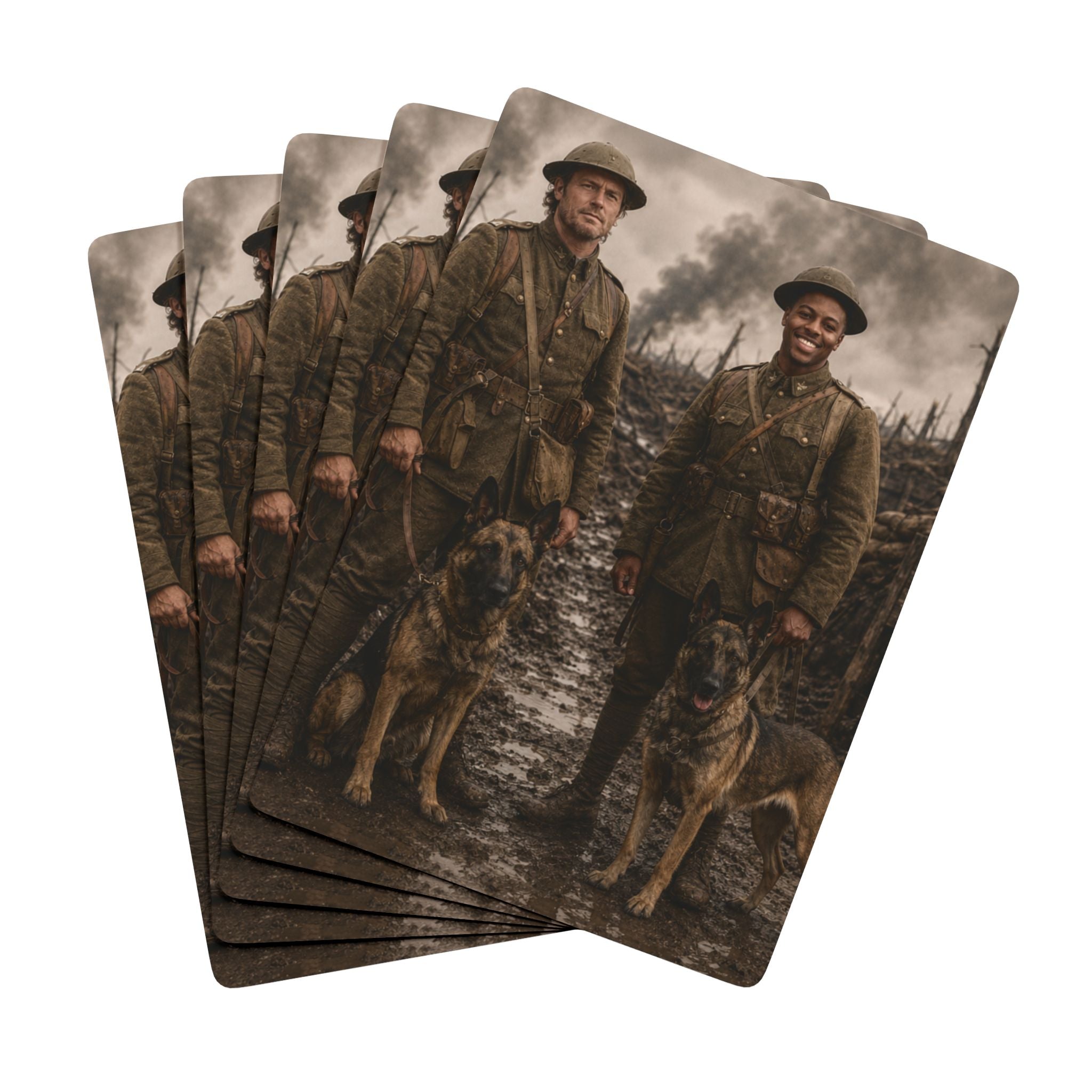 WWI Soldiers & Dogs Poker Playing Cards — Vintage Military Playing Cards