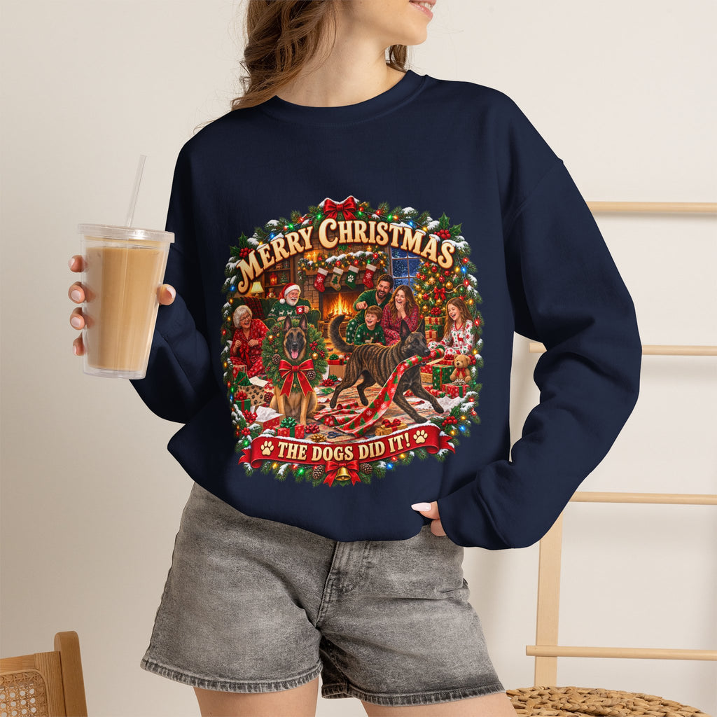 Christmas Sweatshirt — "Merry Christmas the Malinois Dogs Did It" Holiday Crewneck
