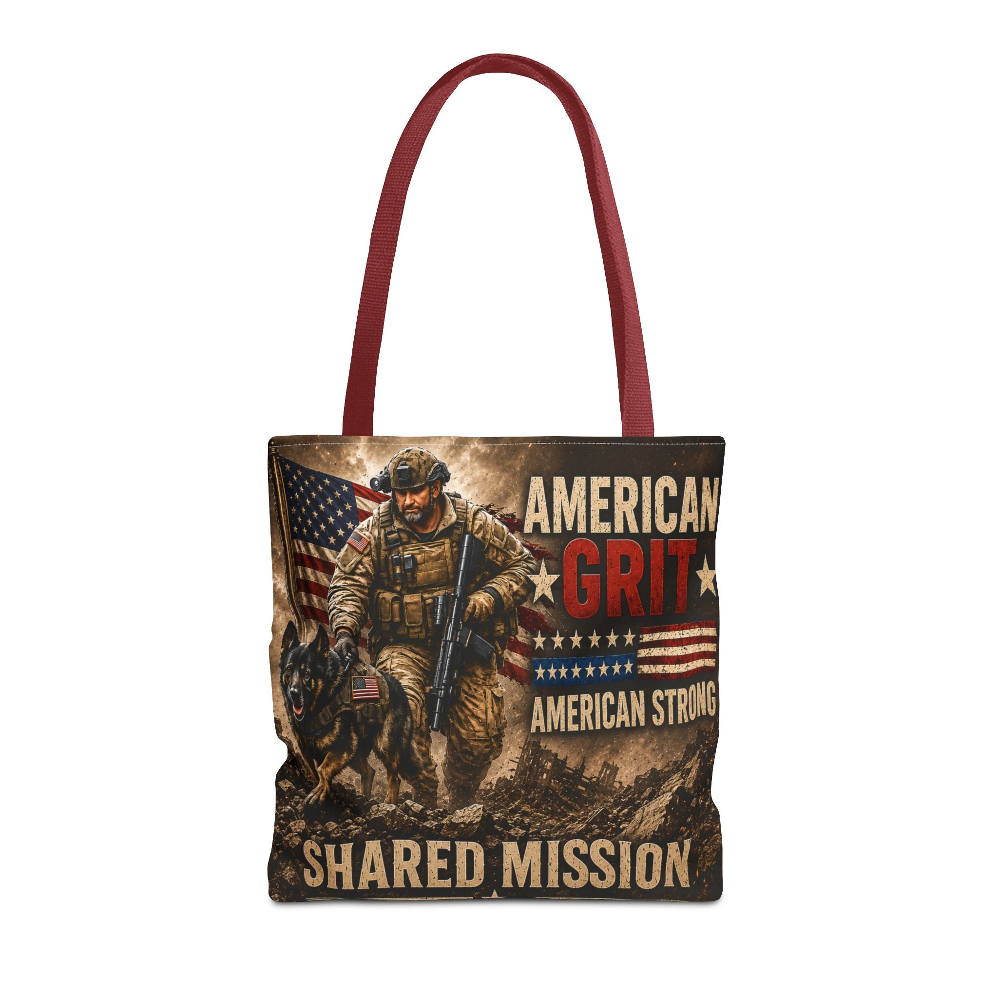 American Grit Military Tote Bag - "Shared Mission" Patriotic Veteran Flag Design