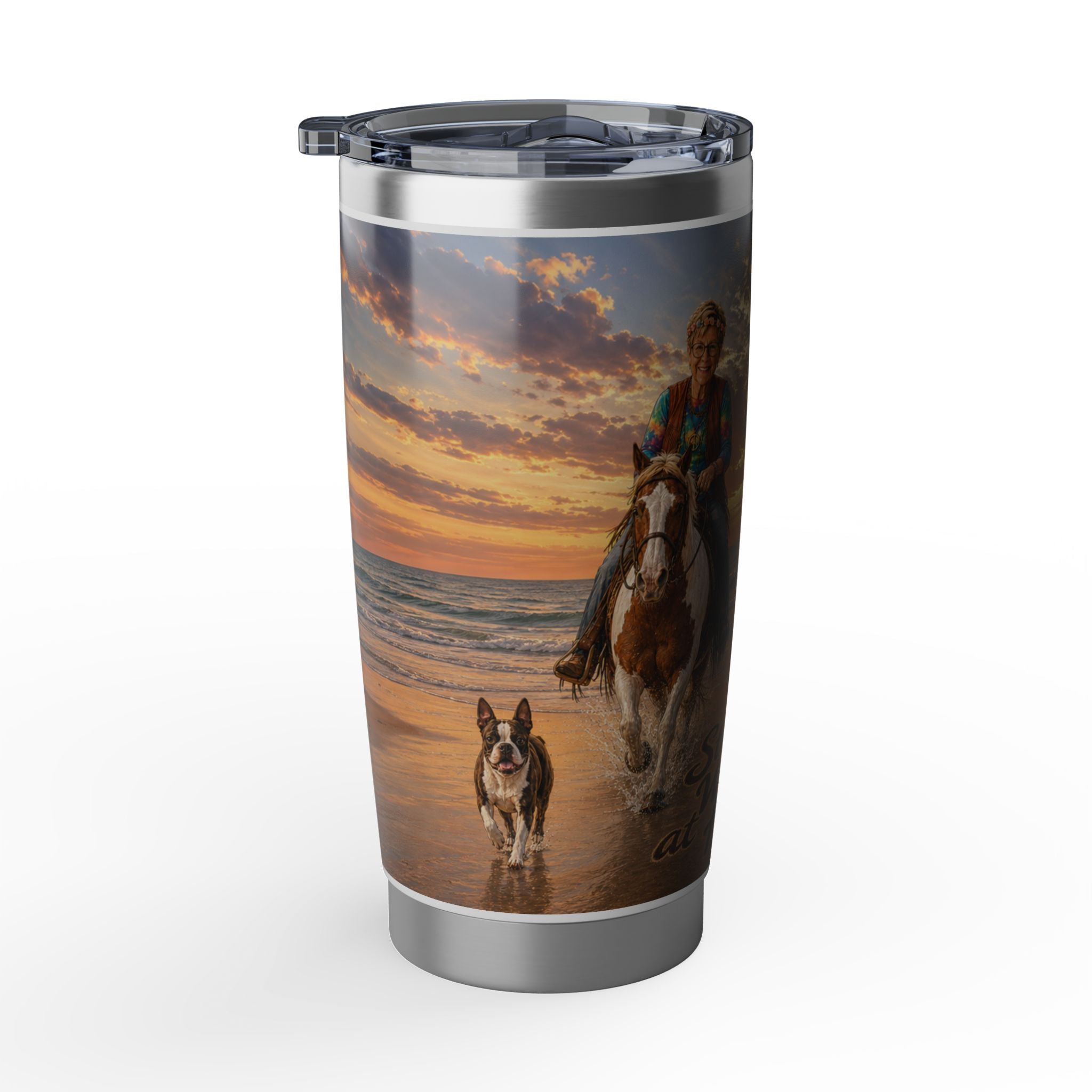 Still Wild at Heart Tumbler — 20oz Sunset Horse Rider Travel Mug